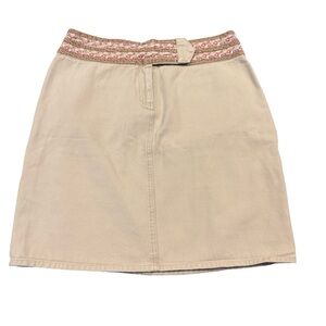 Ruff Hewn Women’s Denim Skirt Size 8 Tan Khaki Floral Trim Boho Western Cotton
